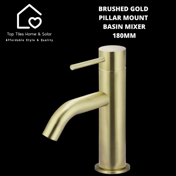 Brushed Gold Pillar Mount Basin Mixer - 180mm