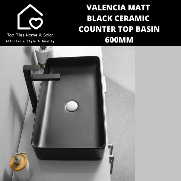 Valencia Matt Black Ceramic Counter Top Basin - 600mm