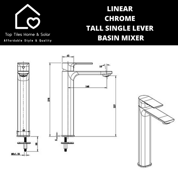 Linear Chrome Tall Single Lever Basin Mixer
