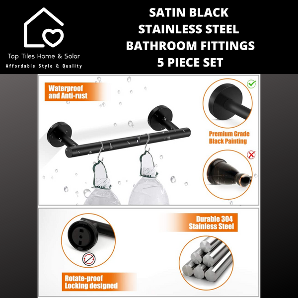 Satin Black Stainless Steel Bathroom Fittings - 5 Piece Set