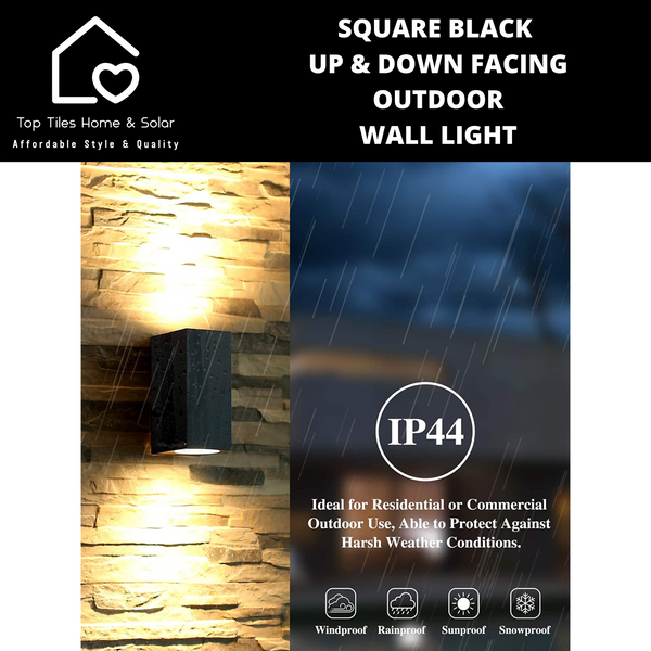Square Black Up & Down Facing Outdoor Wall Light