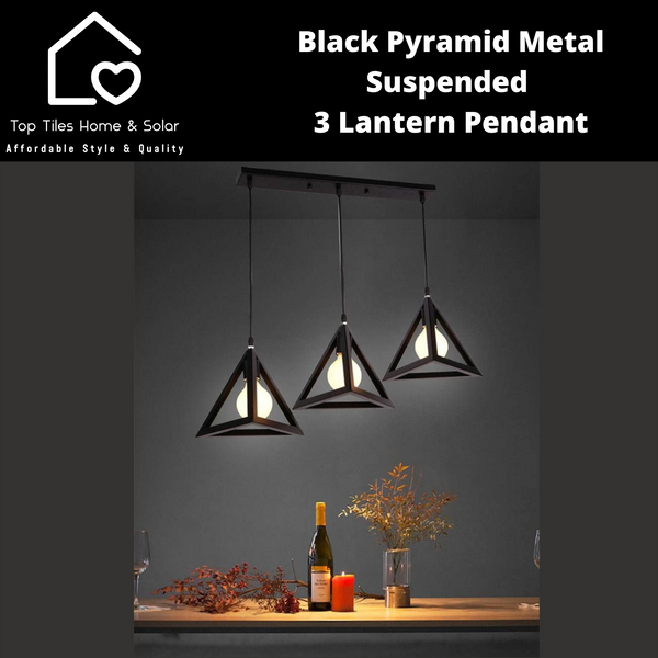 Black Pyramid Metal Suspended 3 Lantern Pendant