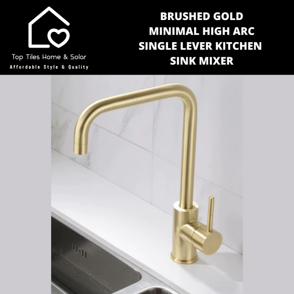 Brushed Gold Minimal High Arc Single Lever Kitchen Sink Mixer
