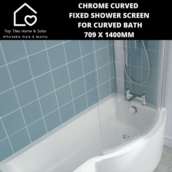Chrome Curved Fixed Shower Screen For Curved Bath - 709 x 1400mm