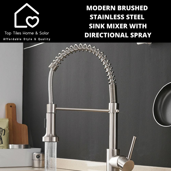 Modern Brushed Stainless Steel Sink Mixer with Directional Spray