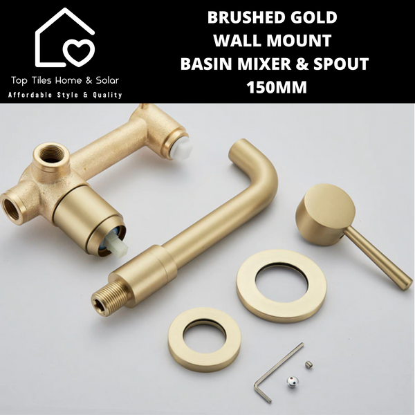 Brushed Gold Wall Mount Basin Mixer With Swivel Spout - 150mm