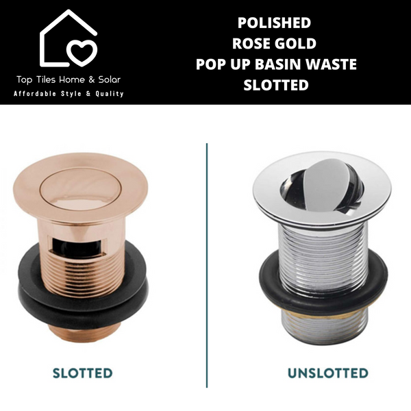 Polished Rose Gold Pop Up Basin Waste - Slotted - 41mm