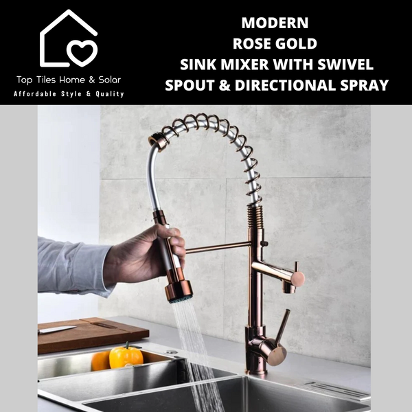 Modern Rose Gold Sink Mixer with Swivel Spout & Directional Spray