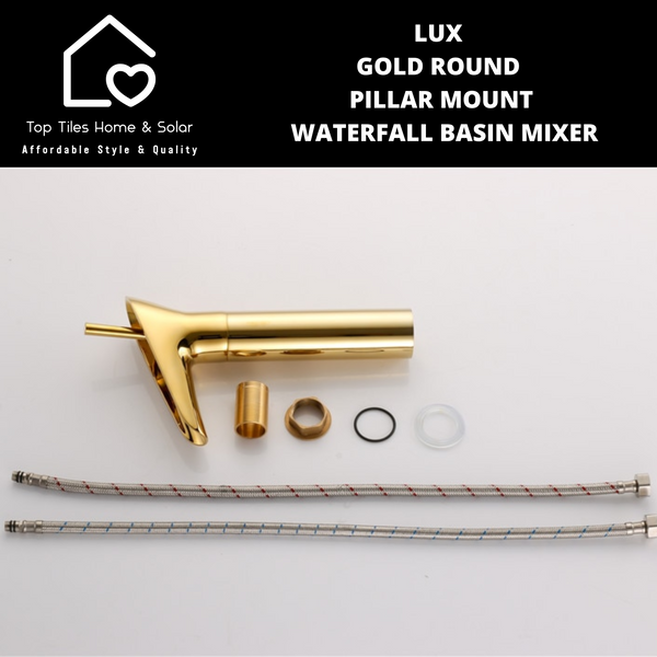 Lux Gold Round Pillar Mount Waterfall Basin Mixer