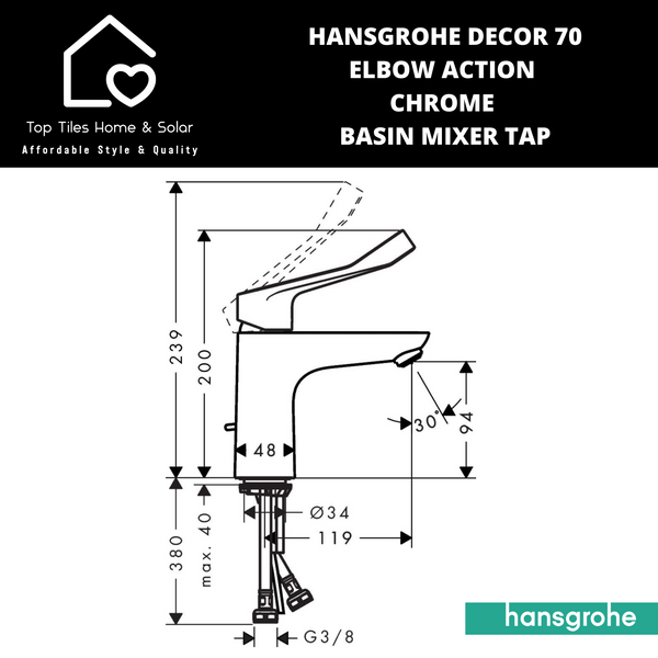 Hansgrohe Decor 70 Elbow Action Chrome Basin Mixer Tap