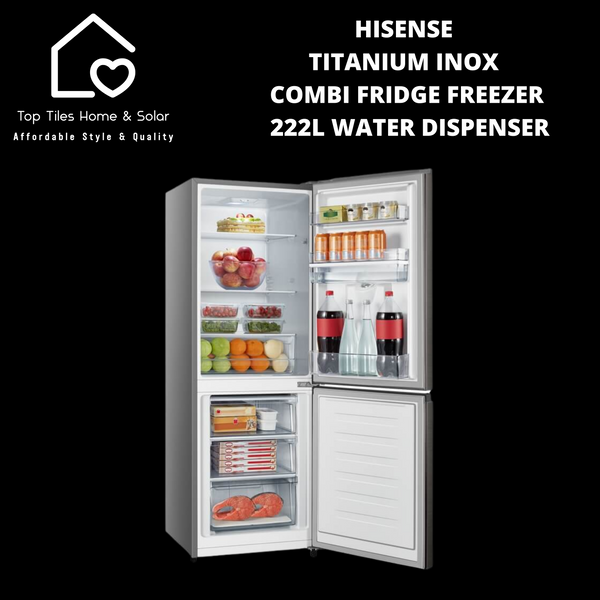 Hisense Titanium Inox Combi Fridge Freezer - 222L Water Dispenser