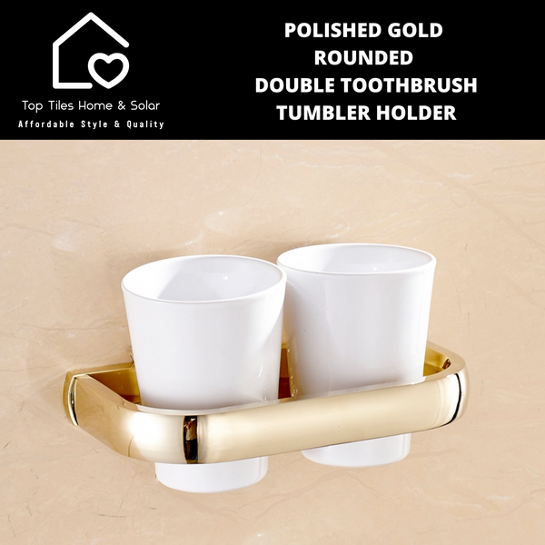 Polished Gold Rounded Double Toothbrush Tumbler Holder