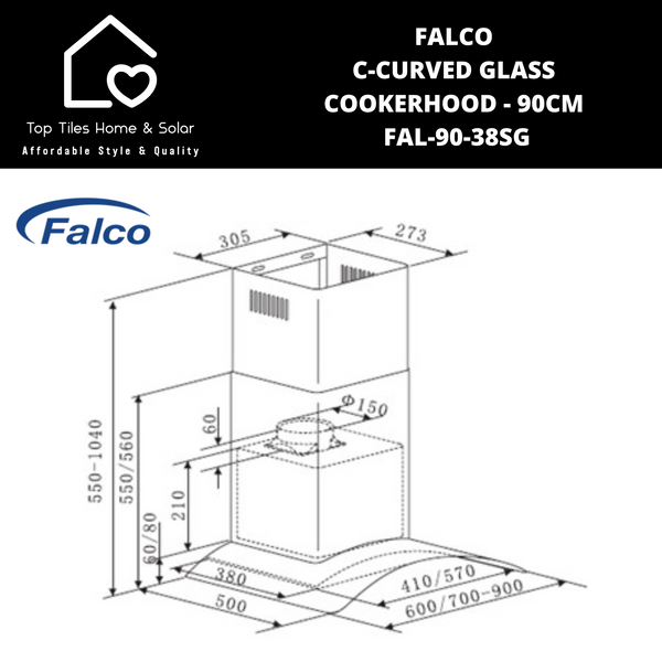Falco C-Curved Glass Cookerhood - 90cm FAL-90-38SG
