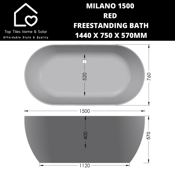 Milano 1500 Red Freestanding Bath - 1440 x 750 x 570mm