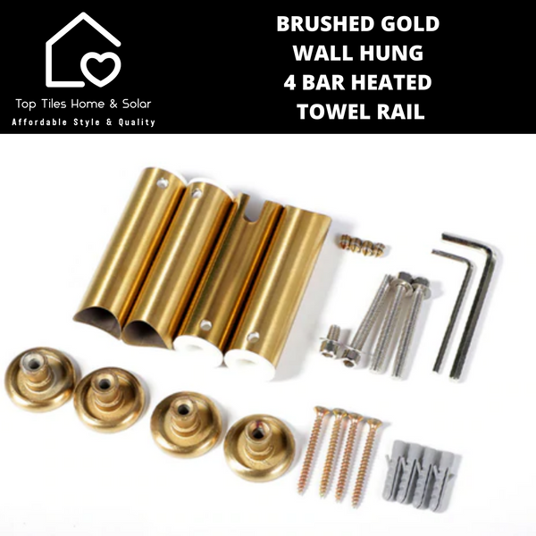 Brushed Gold Wall Hung 4 Bar Heated Towel Rail
