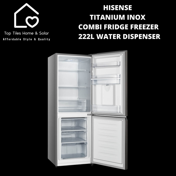 Hisense Titanium Inox Combi Fridge Freezer - 222L Water Dispenser