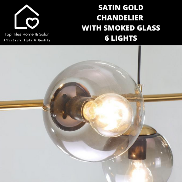 Satin Gold Chandelier with Smoked Glass - 6 Lights