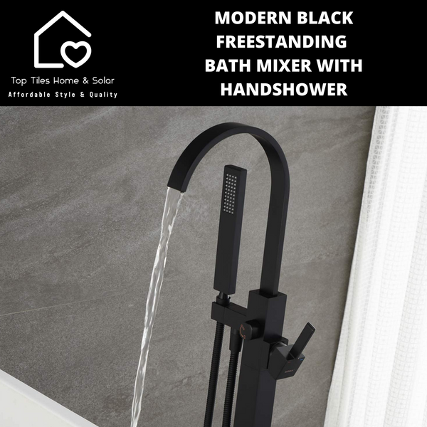 Modern Black Square Freestanding Bath Mixer With Handshower