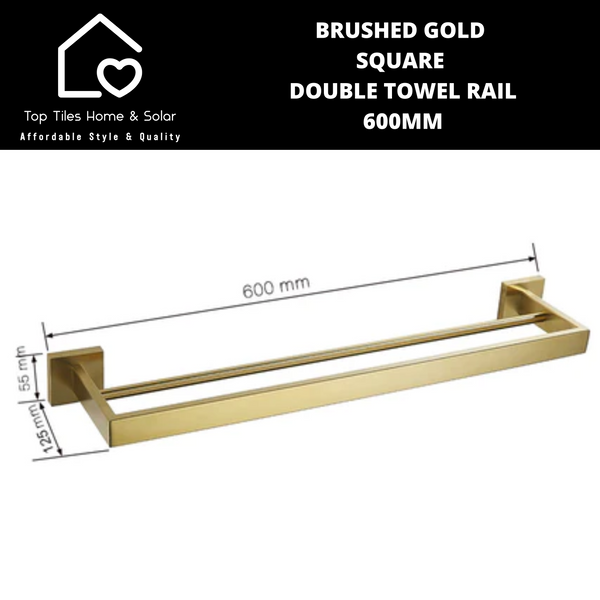 Brushed Gold Square Double Towel Rail - 600mm