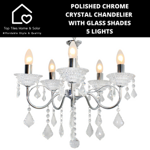 Polished Chrome Crystal Chandelier with Glass Shades - 5 Lights
