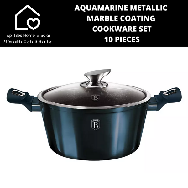 Aquamarine Metallic Marble Coating Cookware Set - 10 Pieces