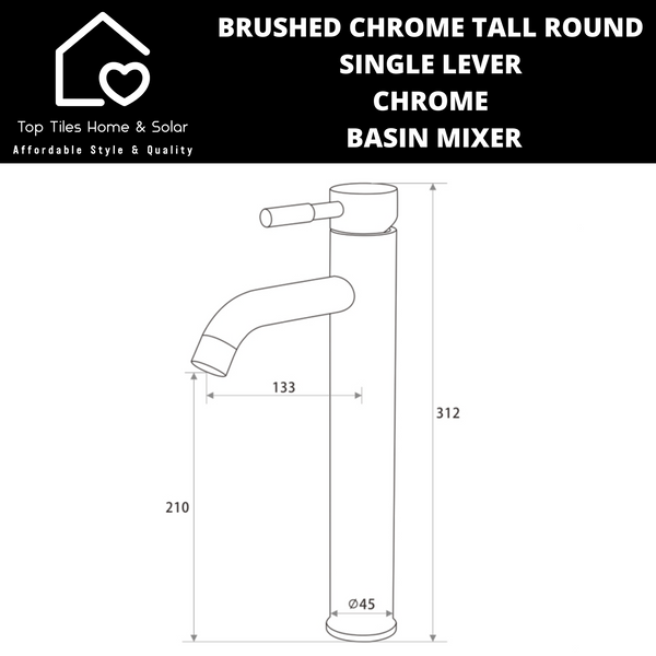 Brushed Chrome Tall Round Single Lever Chrome Basin Mixer