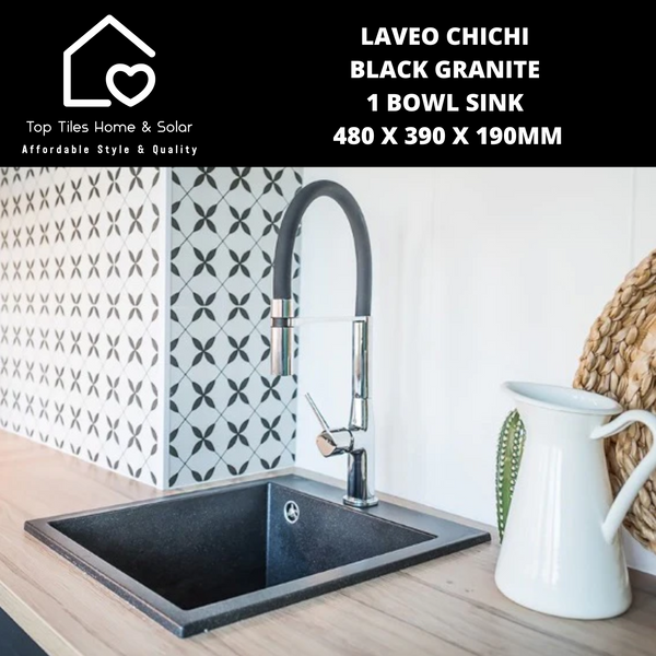 Laveo Chichi Black Granite 1 Bowl Sink - 480 x 390 x 190mm