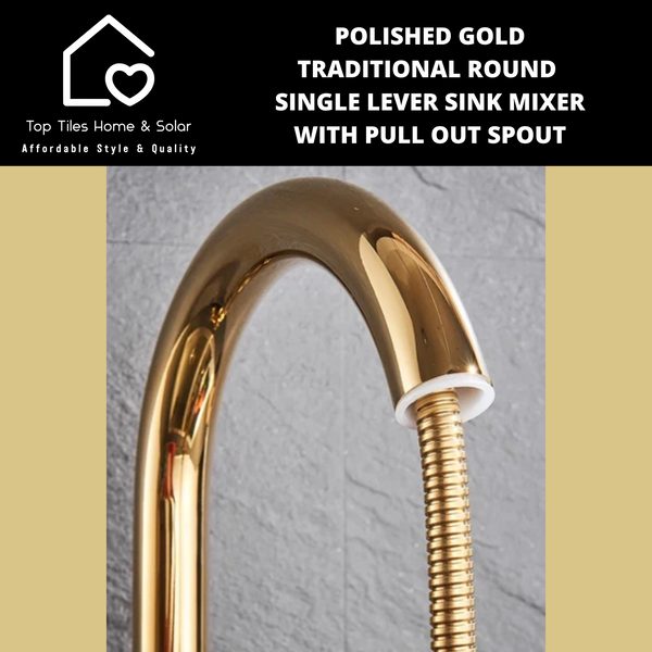 Polished Gold Traditional Round Single Lever Sink Mixer with Pull Out Spout