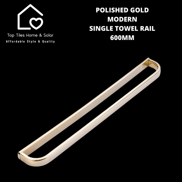 Polished Gold Modern Single Towel Rail - 600mm