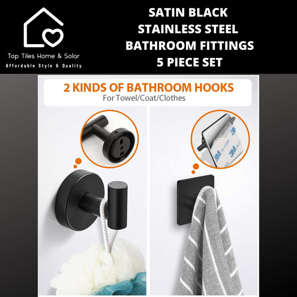 Satin Black Stainless Steel Bathroom Fittings - 5 Piece Set