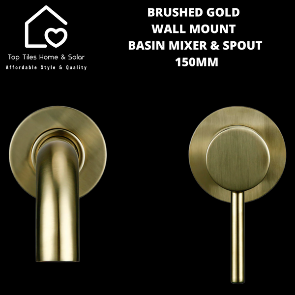 Brushed Gold Wall Mount Basin Mixer With Swivel Spout - 150mm