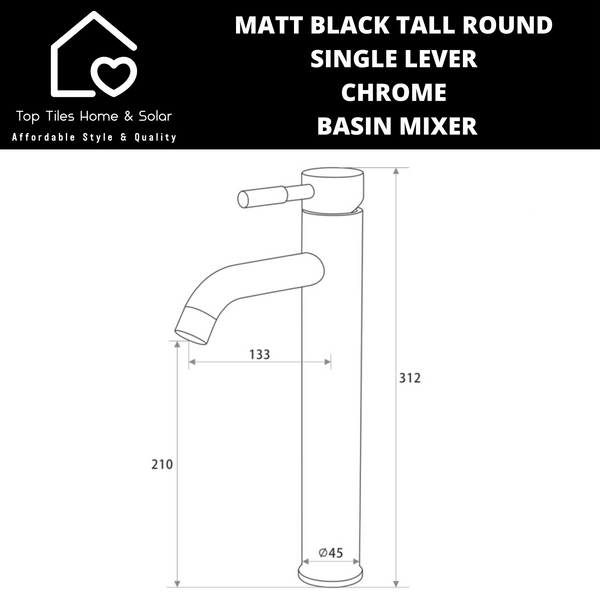 Matt Black Tall Round Single Lever Basin Mixer