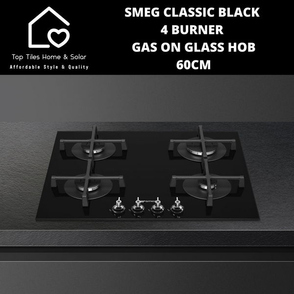 Smeg Classic Black 4 Burner Gas on Glass Hob - 60cm
