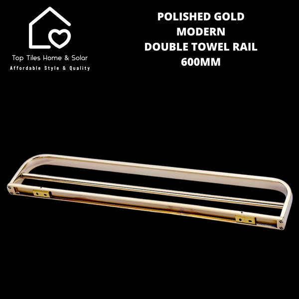 Polished Gold Modern Double Towel Rail - 600mm