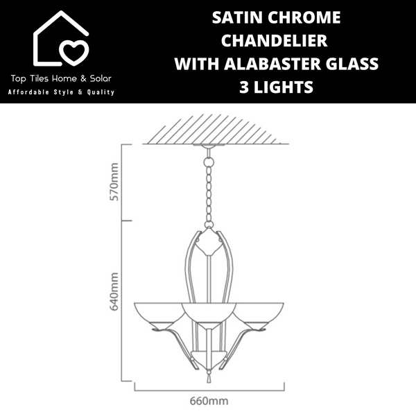 Satin Chrome Chandelier with Alabaster Glass - 3 Lights