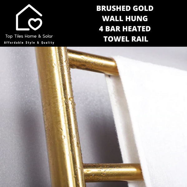 Brushed Gold Wall Hung 4 Bar Heated Towel Rail