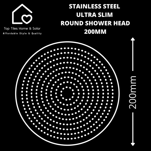 Stainless Steel Ultra Slim Round Shower Head - 200mm