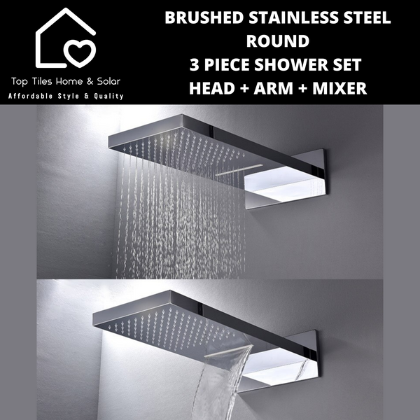 Brushed Steel Waterfall & Rainfall Wall Mount Shower With Diverter