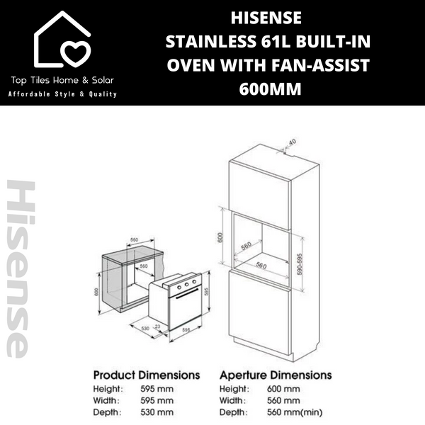 Hisense Stainless 61L Built-in Oven With Fan-Assist - 60cm