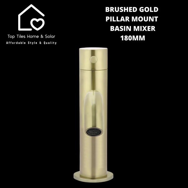 Brushed Gold Pillar Mount Basin Mixer - 180mm