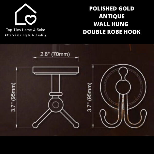 Polished Gold Antique Wall Hung Double Robe Hook