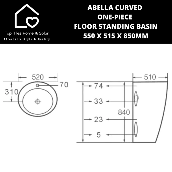 Abella Curved One Piece Floor Standing Basin - 550 x 515 x 850mm