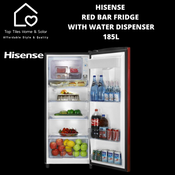 Hisense Red Bar Fridge with Water Dispenser - 185L