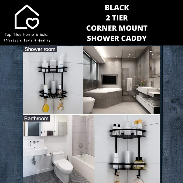 Black 2 Tier Corner Mount Shower Caddy