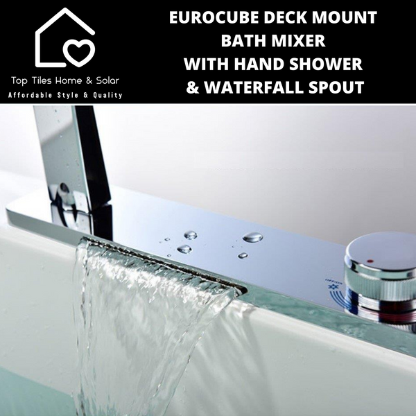 Eurocube Deck Mount Bath Mixer With Hand Shower & Waterfall Spout