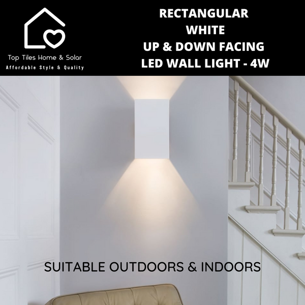 Rectangular White Up & Down Facing LED Wall Light - 4W