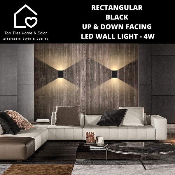 Rectangular Black Up & Down Facing LED Wall Light - 4W