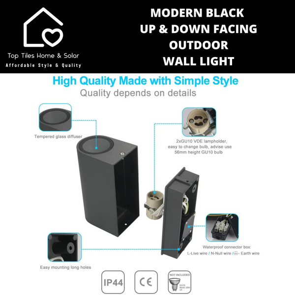 Modern Black Up & Down Facing Outdoor Wall Light