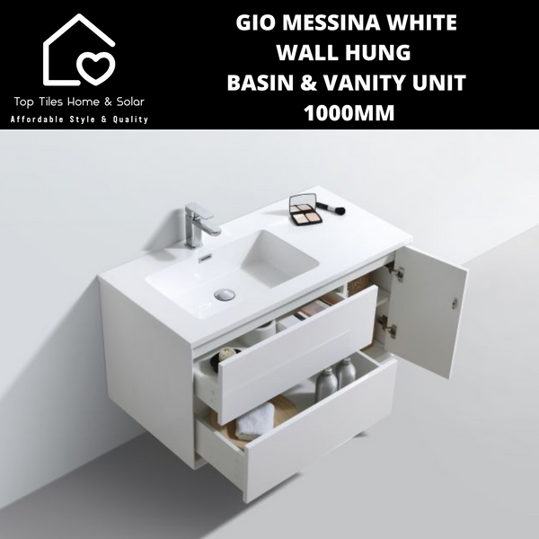 Gio Messina White Wall Hung Basin & Vanity Unit -  1000mm