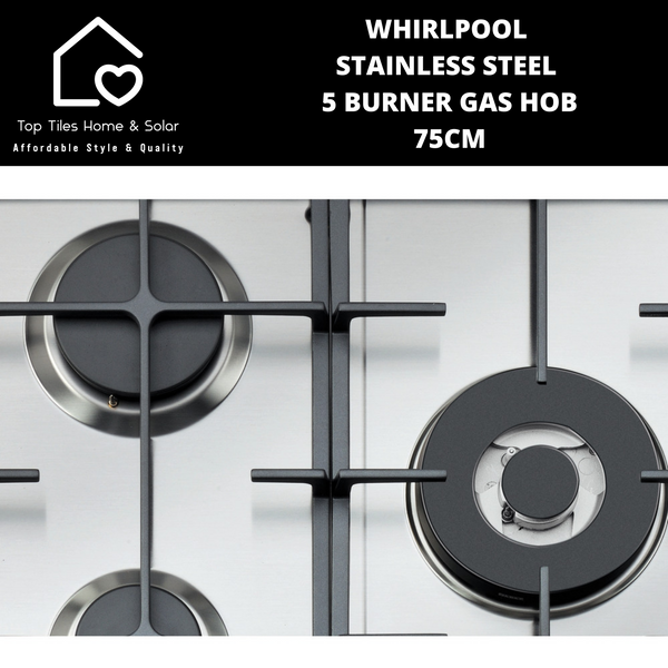Whirlpool Stainless Steel 5 Burner Gas Hob - 75cm